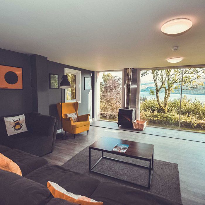 The Cabin at Boreland Loch Tay has the most fabulous view from its spacious living room.